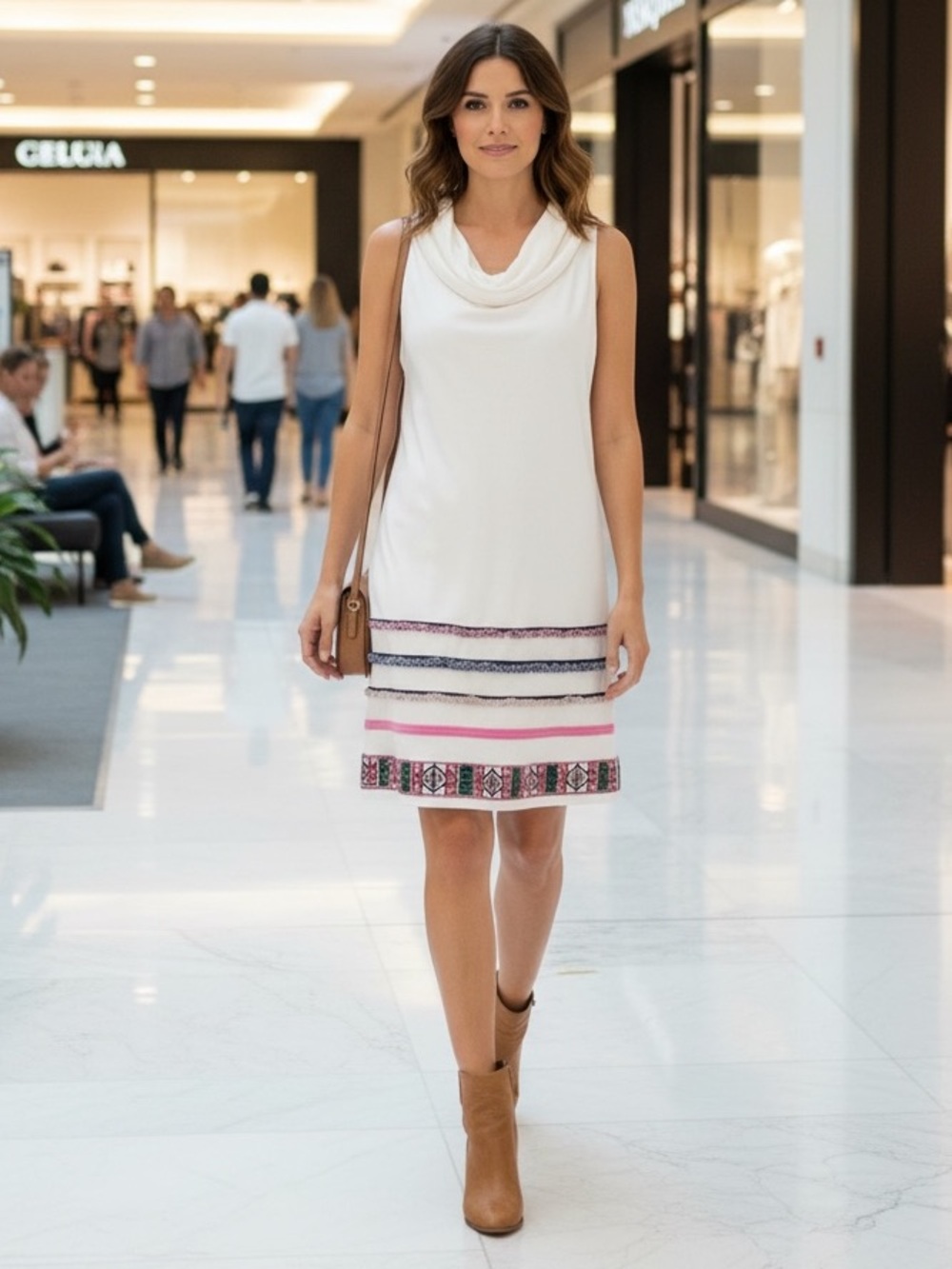 DESIGUAL Sleeveless Cowl Neckline White BOHO Dress | GUC